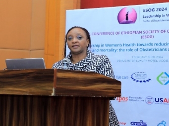Figure 7: "I think the most important thing in leadership is grooming networks…you can walk fast and walk alone, but you can go far if you move together."  Prof.  Kihara Anne-Beatrice, FIGO President, delivering the keynote speech during the plenary session on ‘Leadership in Women’s Health towards Reducing Maternal and Neonatal Morbidity and Mortality: The Role of Obstetricians and Gynecologists as Leaders’ at the 32nd Annual Conference of the Ethiopian Society of Obstetricians and Gynecologists.   