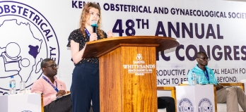 Figure 1: Anya, FIGO Gender Specialist, presenting insights on ‘Gender and Power in Women’s Health Leadership: Mapping the Drivers and Barriers’ at the 48th KOGS Annual Scientific Congress.